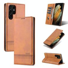 Per Samsung Galaxy S22 Ultra 5G Azns magnetico texture di vitello orizzontale in pelle flip in pelle (marrone chiaro)