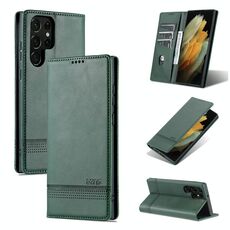 Per Samsung Galaxy S22 Ultra 5G Azns magnetico texture di vitello orizzontale flip custodia in pelle (verde scuro)