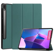 Per Lenovo Tab P12 PRO 12.6 Porta a tre pieghevoli in pelle di struttura in pelle con texture (verde scuro)