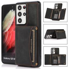 Per Samsung Galaxy S21 Custodia per cellulare Ultra Three-Piegatura con slot e portafoglio e supporto per carte (nero)