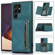 Per Samsung Galaxy S22 Ultra Three-Pelle custodia in pelle con slot e portafoglio e supporto per carte (verde)