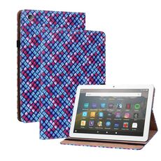 Per Amazon Kindle Fire HD8 Color Weave Custodia in pelle con supporto (blu)