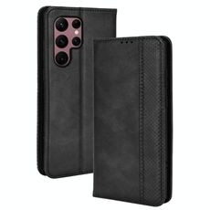 Per Samsung Galaxy S22 Ultra 5G Magnetic Fibbia Retro Texture in pelle Telefono Custodia (Nero)
