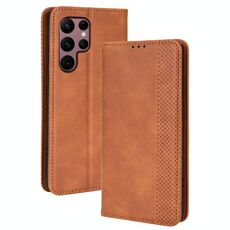 Per Samsung Galaxy S22 Ultra 5G Cassa del telefono in pelle retrò con fibbia magnetica (marrone)