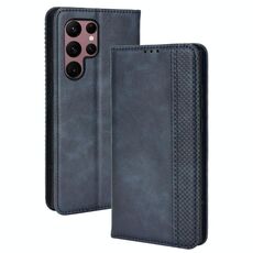 Per Samsung Galaxy S22 Ultra 5G Cassa del telefono in pelle retrò con fibbia magnetica (blu)
