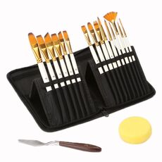 15 PCS/Set Oil Painting Pen Set + Tarpaulin Bag With Spatula Sponge(Pearl White Rod)