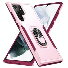 Per Samsung Galaxy S22 Ultra 5G Pioneer Armor Heavy Duty PC + Portabicchiere TPU Cassa del telefono (rosa)