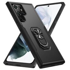 Per Samsung Galaxy S22 Ultra 5G Pioneer Armor Heavy Duty PC + porta telefono TPU (nero)