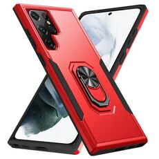 Per Samsung Galaxy S22 Ultra 5G Pioneer Armor Heavy Duty PC + porta telefono TPU (rosso + nero)
