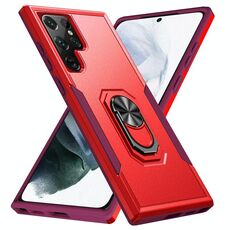 Per Samsung Galaxy S22 Ultra 5G PIONEER ARMOR Heavy Duty PC + porta telefono TPU (rosso)