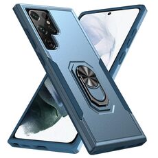 Per Samsung Galaxy S22 Ultra 5G PIONEER ARMOR Heavy Duty PC + porta telefono TPU (blu)