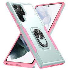 Per Samsung Galaxy S22 Ultra 5G PIONEER Armatura PC Heavy Duty PC + porta telefono TPU (verde + rosa)