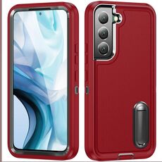 For Samsung Galaxy S22+ 5G 3 in 1 Rugged Holder Phone Case(Red+Black)