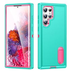 Per Samsung Galaxy S22 Ultra 5G 3 in 1 Cassa del telefono robusta robusta (blu + rosa)