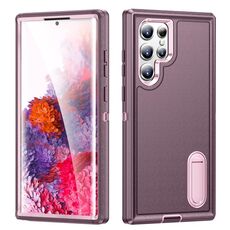 Per Samsung Galaxy S22 Ultra 5G 3 in 1 Cassa del telefono del supporto robusto (viola + rosa)