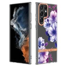 Per Samsung Galaxy S22 Ultra Flowers and Plants Series IMD TPU Custodia per telefono TPU (BEGONIA PRUGNA)