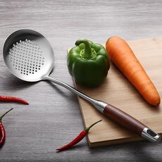 304 Acciaio inossidabile Manico in legno Utensili da cucina Attrezzatura da cucina, Stile: Cucchiaio a taglio