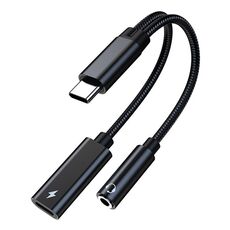 Ta2B USB-C / Type-C maschio a PD 60W USB-C / Type-C Carica + 3.5mm AD AUDIO AUDIO ADAPPOTORE AUTOCOMPATORE (Nero)