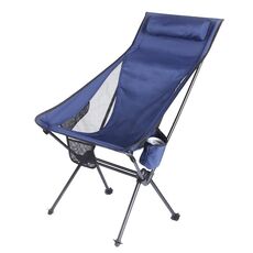 Sedia da spiaggia pieghevole portatile in lega di alluminio da campeggio all'aperto, colore: con tasca (grigio blu)