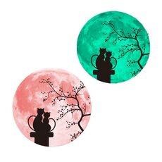 Adesivo murale fluorescente della luna fluorescente della coppia rosa del 30 cm (gatto della coppia)