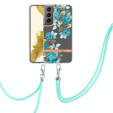 Per Samsung Galaxy S22 + 5G Flowers Series Case TPU con cordino (rosa blu)