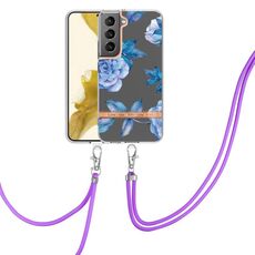 Per Samsung Galaxy S22 + 5G Flowers Boys Series Custodia per telefono TPU con cordino (peonia blu)