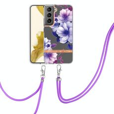 Per Samsung Galaxy S22 + 5G Flowers Boys Series Custodia per telefono TPU con cordino (Purple Begonia)