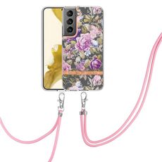 Per Samsung Galaxy S22 + 5G Flowers Series TPU Cassa del telefono con cordino (peonia viola)