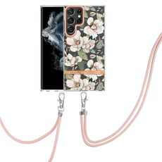 Per Samsung Galaxy S22 Ultra 5G Flowers Flowers Series TPU Case con cordino (Green Gardenia)