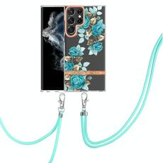 Per Samsung Galaxy S22 Ultra 5G Flowers Flowers Series Custodia per telefono TPU con cordino (rosa blu)