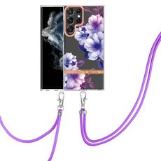 Per Samsung Galaxy S22 Ultra 5G Flowers Boys Series Case TPU con cordino (Purple Begonia)