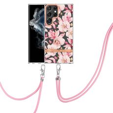 Per Samsung Galaxy S22 Ultra 5G Flowers Boys Series Custodia per telefono TPU con cordino (rosa Gardenia)