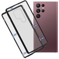 Per Samsung Galaxy S22 Ultra 5G HD Magnetic Metal Telephone custodia in vetro temperato (nero)