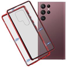 Per Samsung Galaxy S22 Ultra 5G HD Magnetic Metal Telemel Custodia in vetro (rosso)