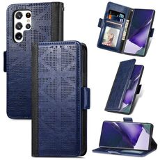Per Samsung Galaxy S22 Ultra 5G custodia in pelle griglia in pelle flip (blu)