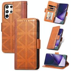 Per Samsung Galaxy S22 Ultra 5G Grid in pelle flip in pelle flip (Brown)
