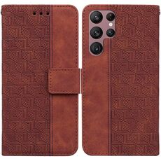 Per Samsung Galaxy S22 Ultra 5G Geometrica Geometrica in cuoio in pelle con rilievo (marrone)