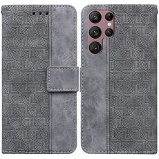 Per Samsung Galaxy S22 Ultra 5G Custodia in pelle geometrica geometrica (grigia)