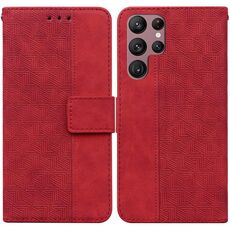 Per Samsung Galaxy S22 Ultra 5G Custodia in pelle geometrica geometrica (rossa)