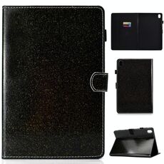 Per Huawei MediaPad M6 10.8 Custodia in pelle con flip orizzontale in polvere glitterata con supporto e slot per scheda (nero)