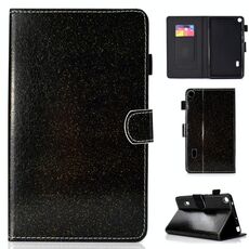 Per Huawei MediaPad T3 7.0 Custodia in pelle con flip orizzontale in polvere glitterata con supporto e slot per scheda (nero)