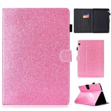 Per Huawei MediaPad T3 10.0 Custodia in pelle con flip orizzontale in polvere glitterata con supporto e slot per scheda (rosa)