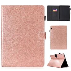 Per Huawei MediaPad T3 10.0 Custodia in pelle con flip orizzontale in polvere glitterata con supporto e slot per schede (oro rosa)