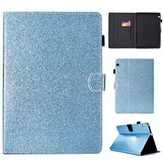 Per Huawei MediaPad T3 10.0 Custodia in pelle con flip orizzontale in polvere glitterata con supporto e slot per scheda (blu)