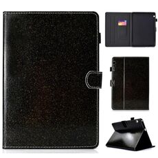 Per Huawei MediaPad T3 10.0 Custodia in pelle con flip orizzontale in polvere glitterata con supporto e slot per scheda (nero)
