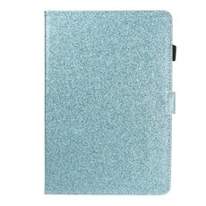 Per Huawei MediaPad T5 Custodia in pelle con flip orizzontale in polvere glitterata con supporto e slot per schede (blu)