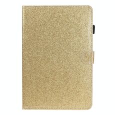 Per Huawei MediaPad T5 Custodia in pelle con flip orizzontale in polvere glitterata con supporto e slot per scheda (oro)