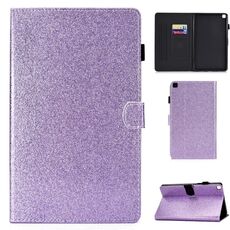 Per Galaxy Tab A 8.0 (2019) Custodia in pelle con vibrazione orizzontale in polvere glitterata T290 con supporto e slot per scheda (viola)