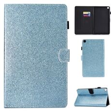 Per Galaxy Tab A 8.0 (2019) T290 Custodia in pelle con flip orizzontale in polvere glitterata con supporto e slot per scheda (blu)