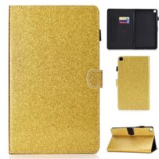 Per Galaxy Tab A Case 8.0 (2019) T290 Vernice Glitter polvere orizzontale del cuoio di vibrazione con il supporto e slot per schede (oro)